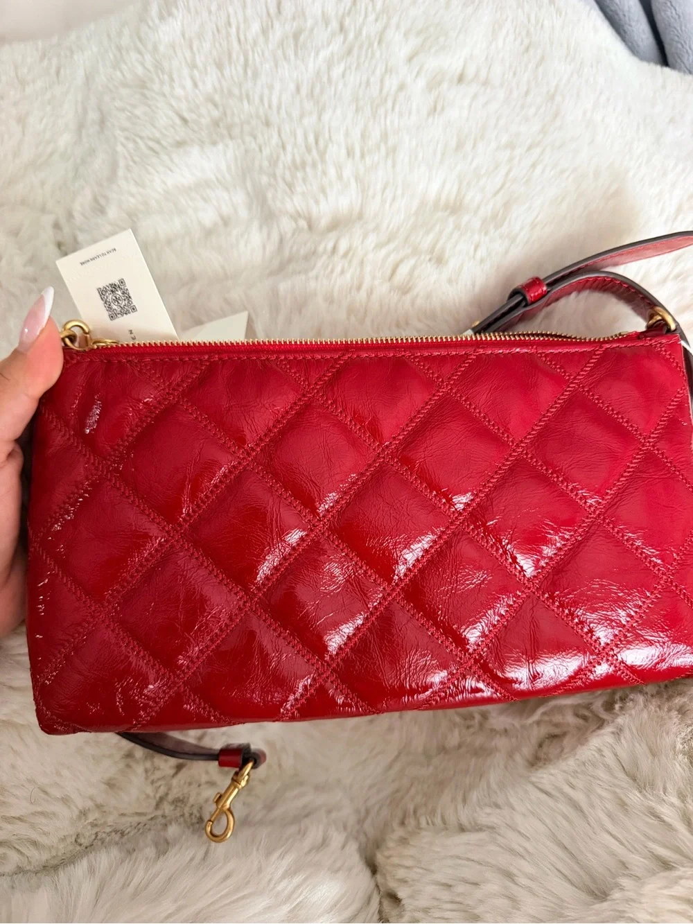 Tory Burch Red Quilted Patent Leather Crossbody Bag with Gold Hardware